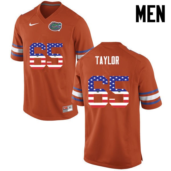 Florida Gators Men #65 Jawaan Taylor College Football Jersey USA Flag Fashion Orange